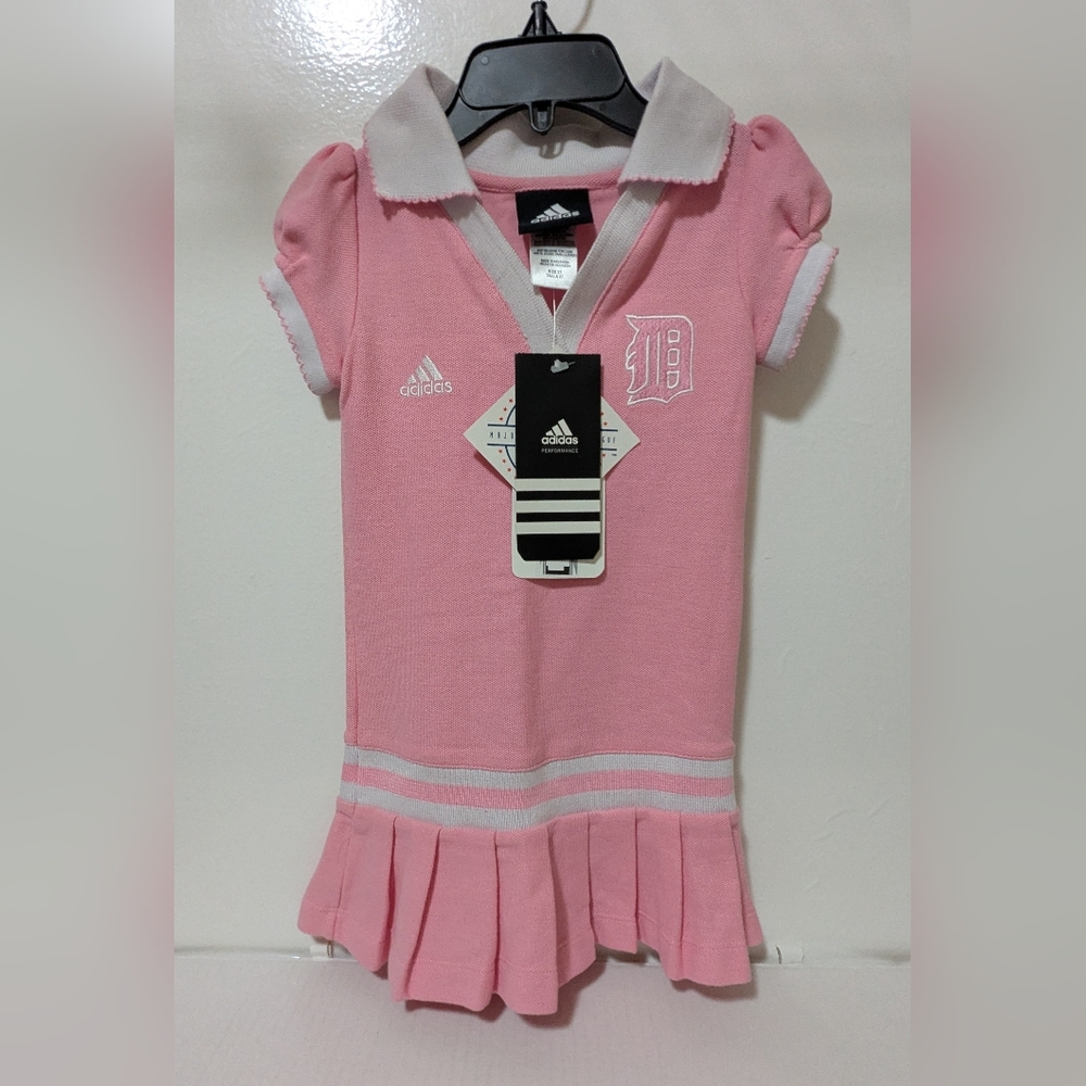 SZ 2T AdidasToddler Girl's Pink Detroit Tigers Ruffle Polo Tennis Inspired Dress